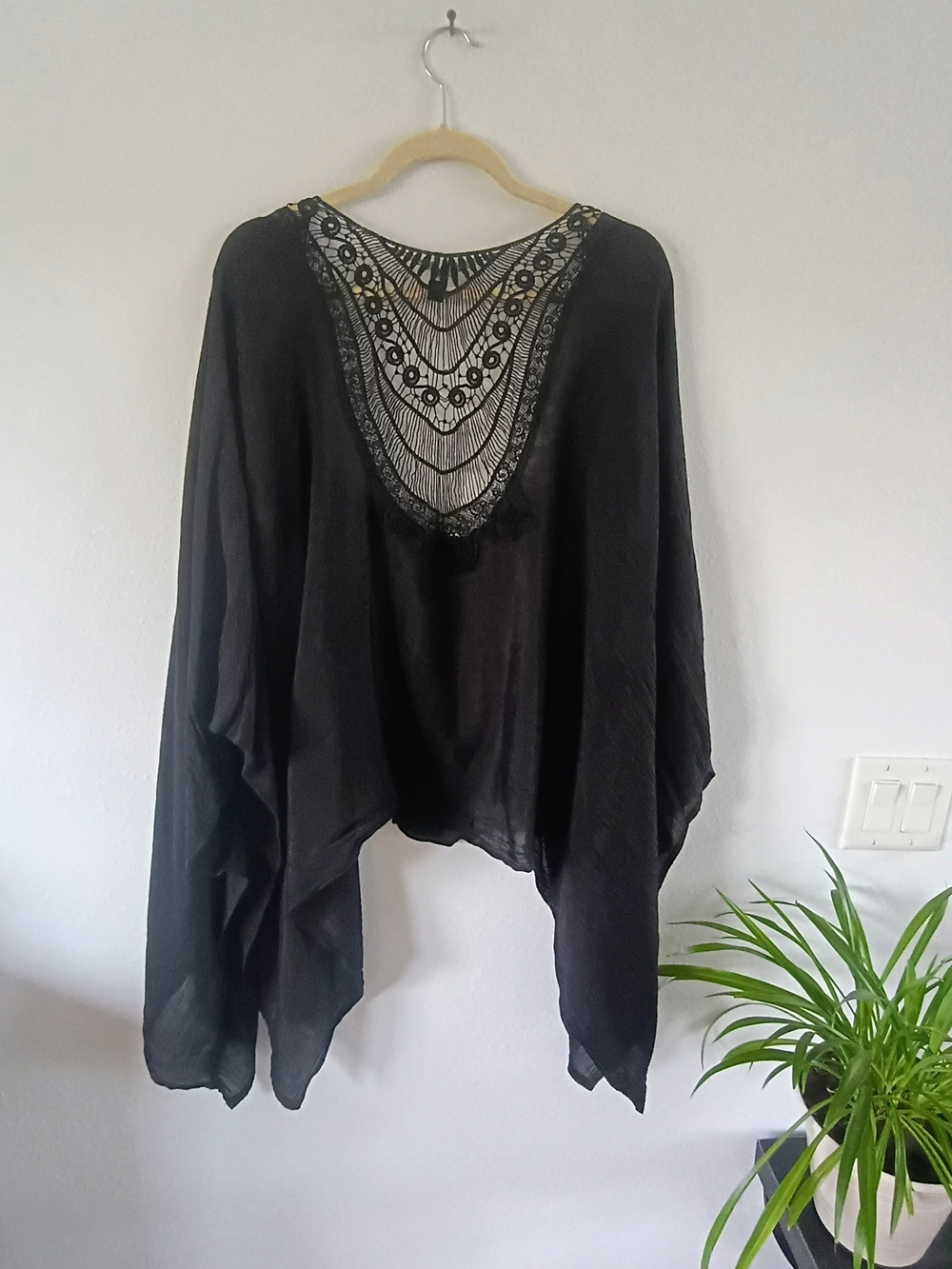 Lane Bryant Black Crochet Lace Back Kimono Cover Up Boho Batwing One Size - Picture 6 of 7